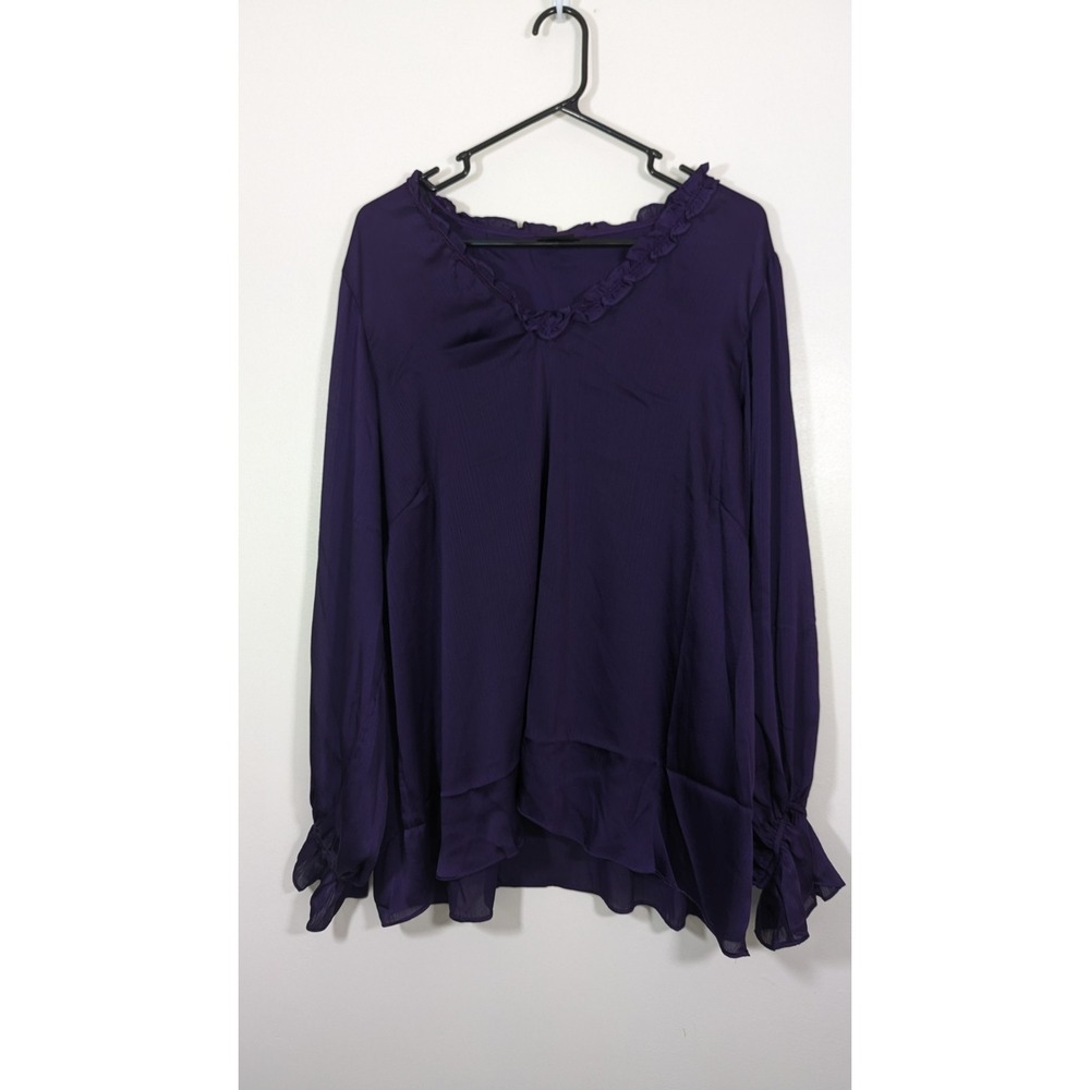 City Chic XL Purple Ruffle Long Sleeve Top Maia Top Chiffon Sheer‎ Cascade Maia